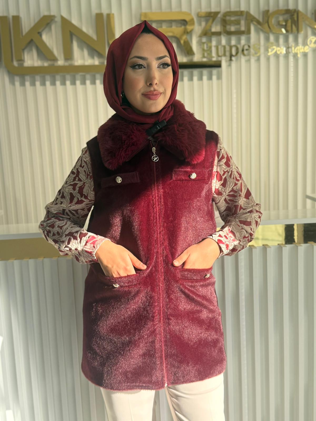 AİŞE MODA 6607 YELEK BORDO