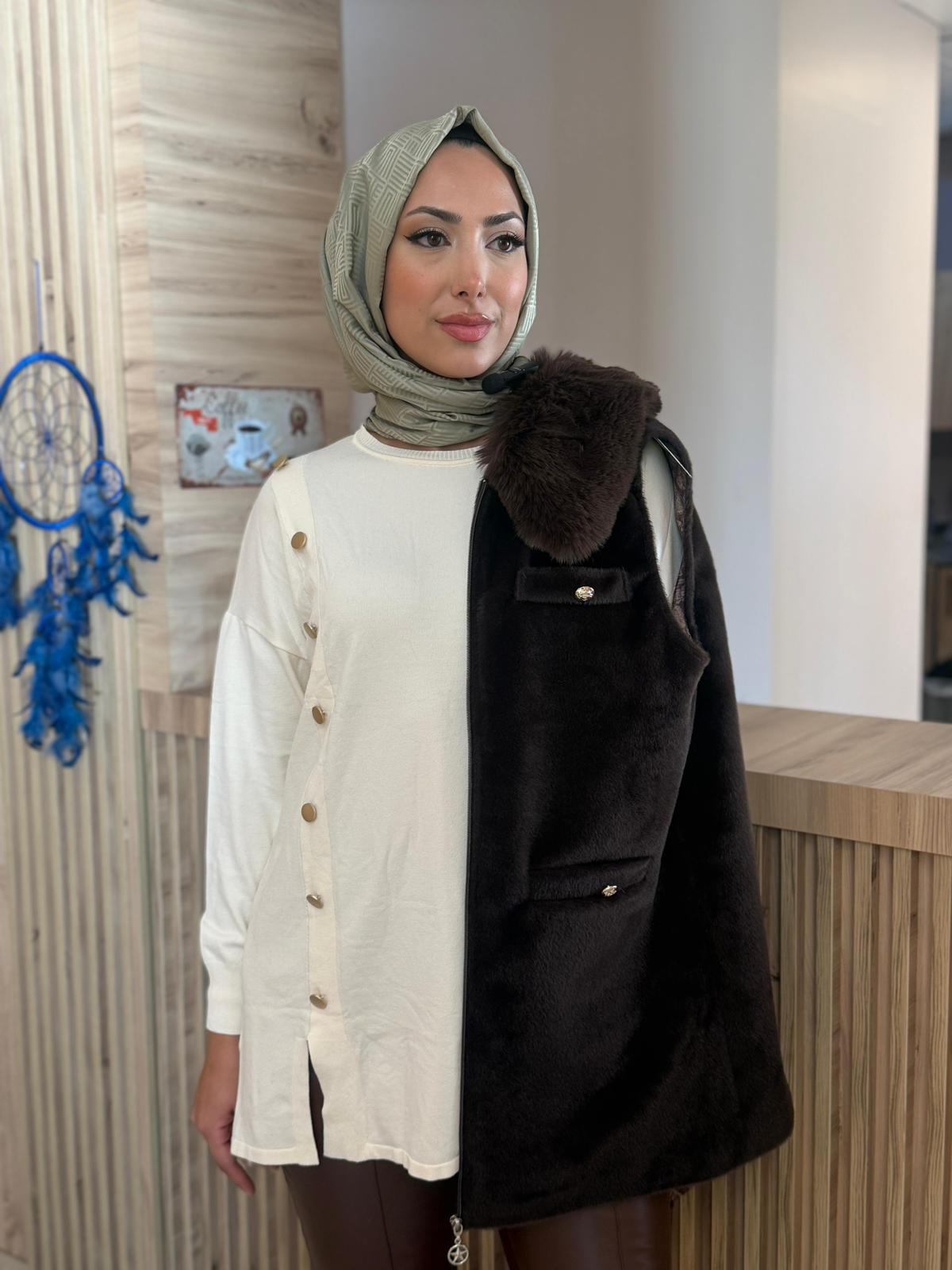 AİŞE MODA 6607 YELEK KAHVERENGİ